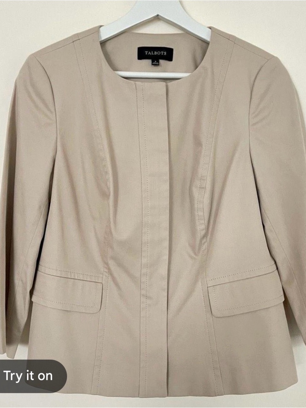 Talbots Neutral Beige Collarless Blazer